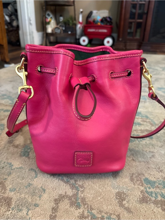 Dooney & Bourke Handbags - Dooney & Bourke Hot Pink Leather Drawstring Crossbody Bucket Bag Florentine Mini